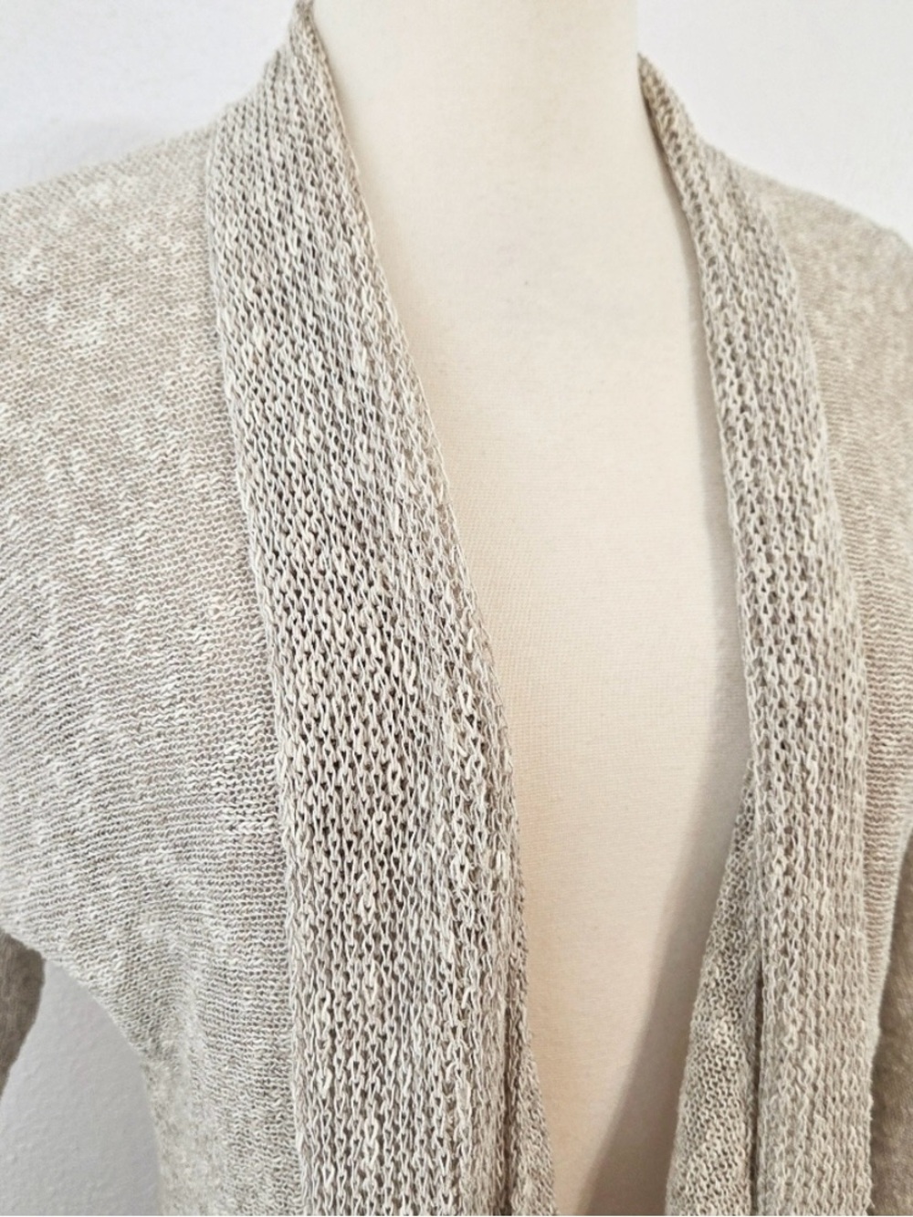 Eileen Fisher Linen Blend Long Cardigan Oatmeal Beige L - Picture 2 of 4